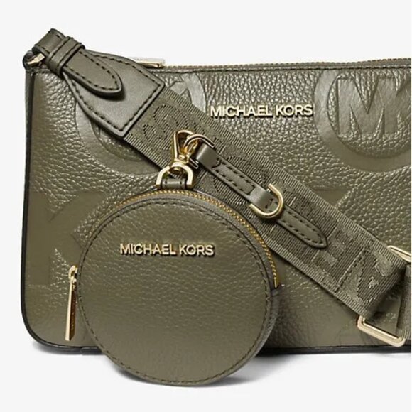 MICHAEL KORS Jet Set Logo Embossed Leather Crossbody Bag with Tech case, NWT - Picture 3 of 11